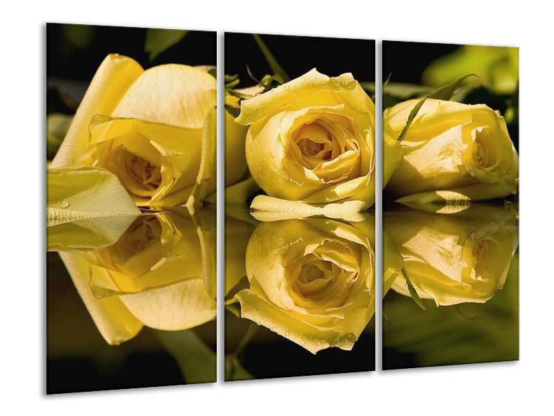 Canvas schilderij Roos | Geel, Grijs | 120x80cm 3Luik