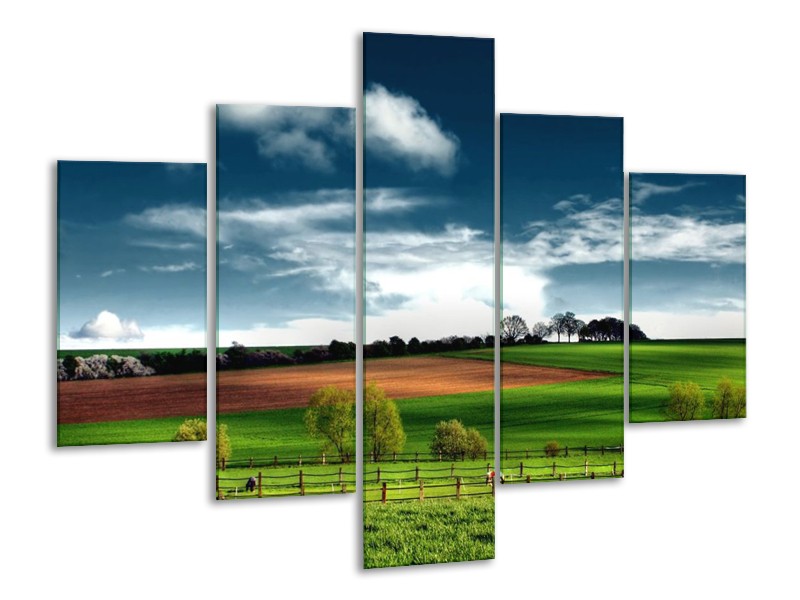 Canvas schilderij Natuur | Groen, Bruin, Blauw | 100x70cm 5Luik