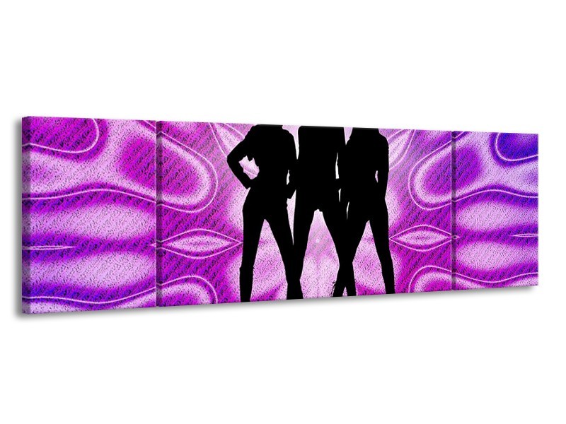 Canvas schilderij Vrouwen | Paars, Zwart, Wit | 170x50cm 3Luik