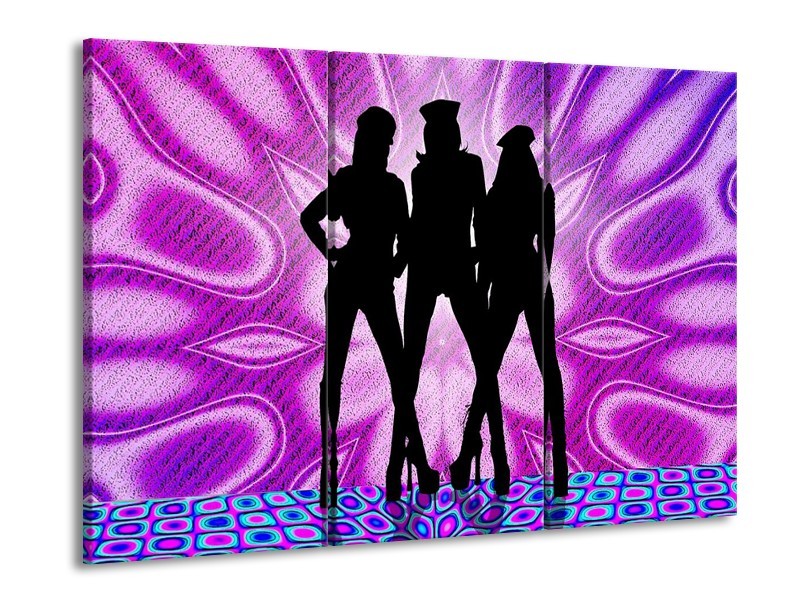 Canvas schilderij Vrouwen | Paars, Zwart, Wit | 90x60cm 3Luik