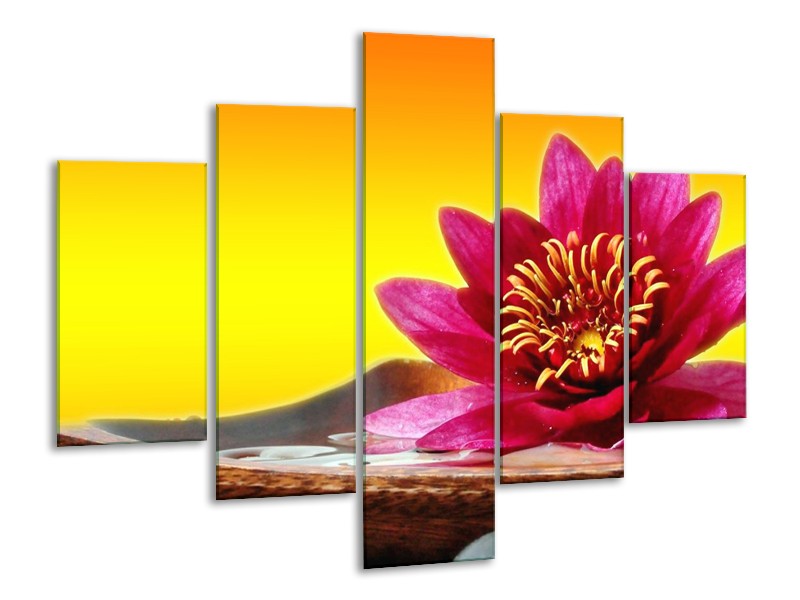 Canvas schilderij Bloem | Paars, Geel, Oranje | 100x70cm 5Luik