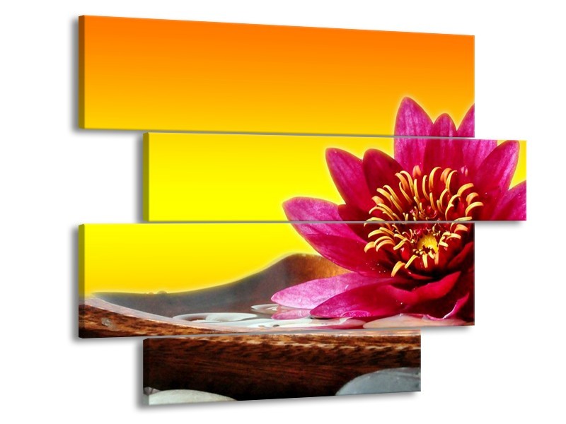 Glas schilderij Bloem | Paars, Geel, Oranje | 115x85cm 4Luik