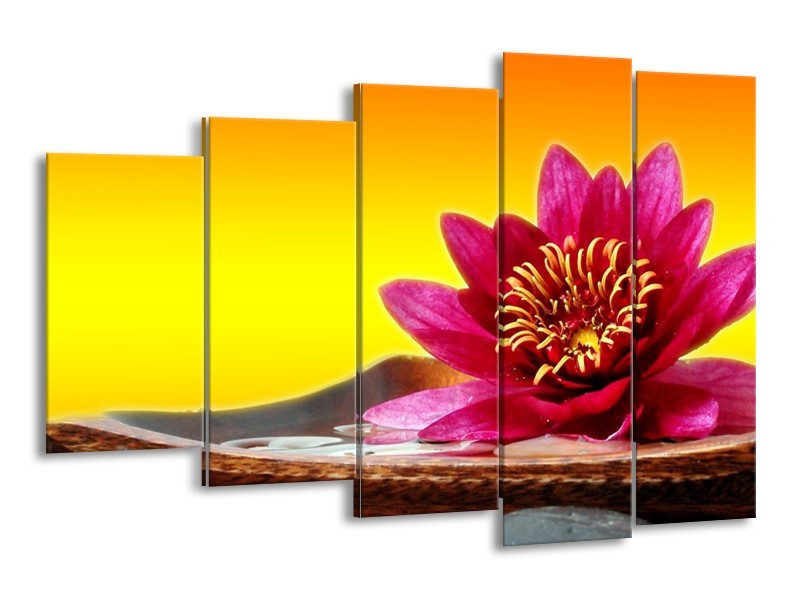 Canvas schilderij Bloem | Paars, Geel, Oranje | 150x100cm 5Luik