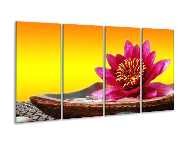 Canvas schilderij Bloem | Paars, Geel, Oranje | 160x80cm 4Luik