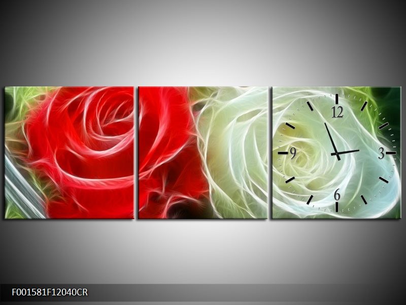 Klok schilderij Roos | Wit, Rood, | 120x40cm 3Luik