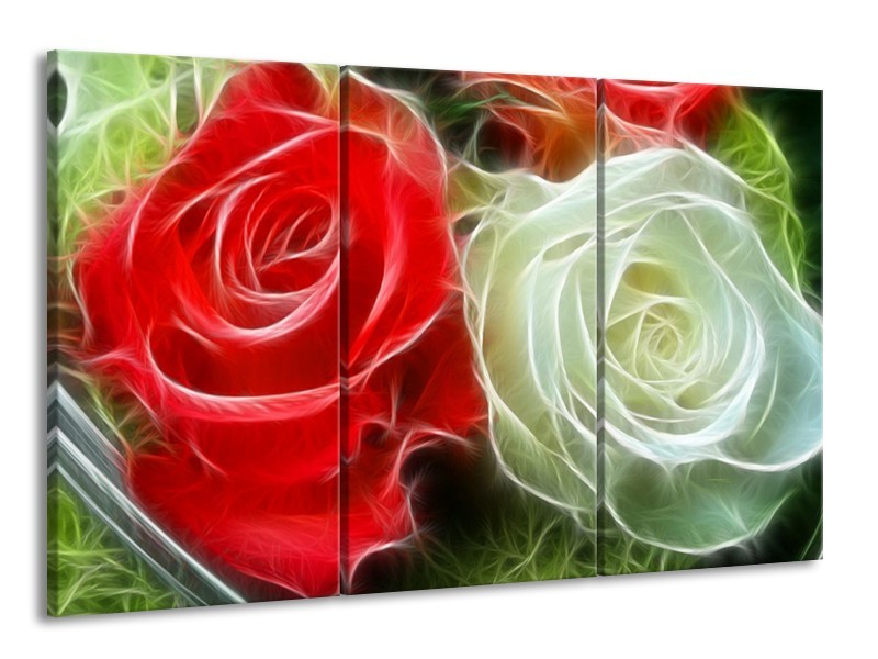 Canvas schilderij Roos | Wit, Rood, | 165x100cm 3Luik