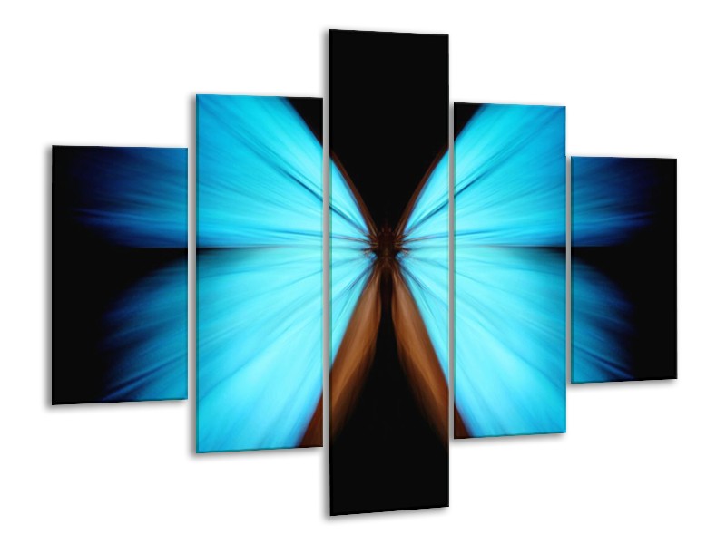 Canvas schilderij Vlinder | Blauw, Zwart | 100x70cm 5Luik