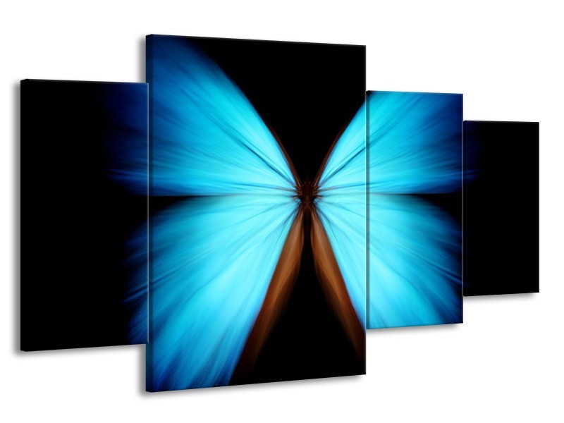 Canvas schilderij Vlinder | Blauw, Zwart | 160x90cm 4Luik