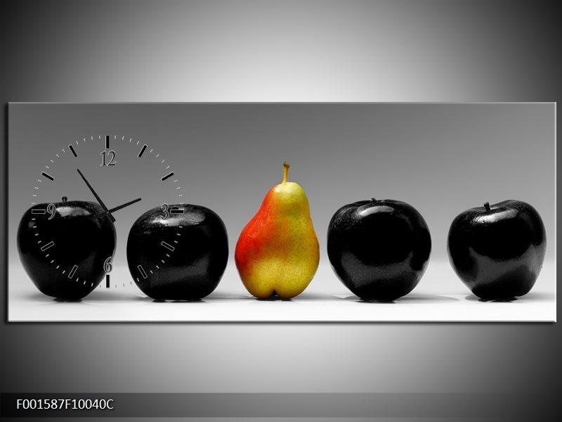 Klok schilderij Fruit | Zwart, Grijs, Rood | 100x40cm 1Luik