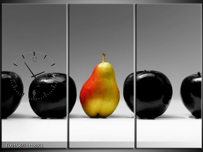 Klok schilderij Fruit | Zwart, Grijs, Rood | 111x80cm 3Luik