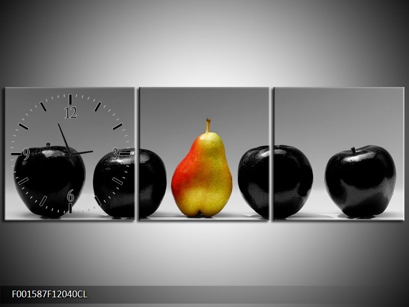 Klok schilderij Fruit | Zwart, Grijs, Rood | 120x40cm 3Luik