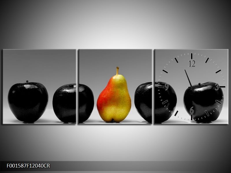 Klok schilderij Fruit | Zwart, Grijs, Rood | 120x40cm 3Luik