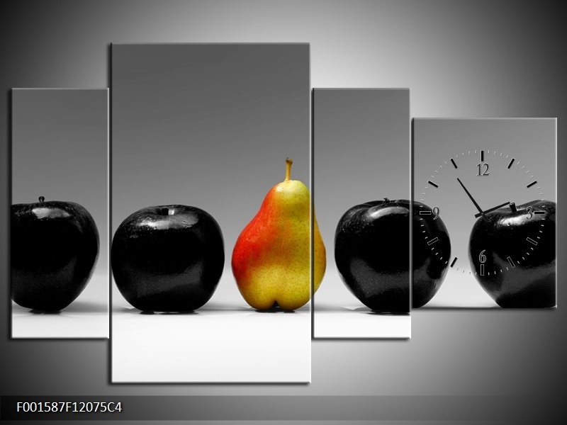 Klok schilderij Fruit | Zwart, Grijs, Rood | 120x75cm 4Luik