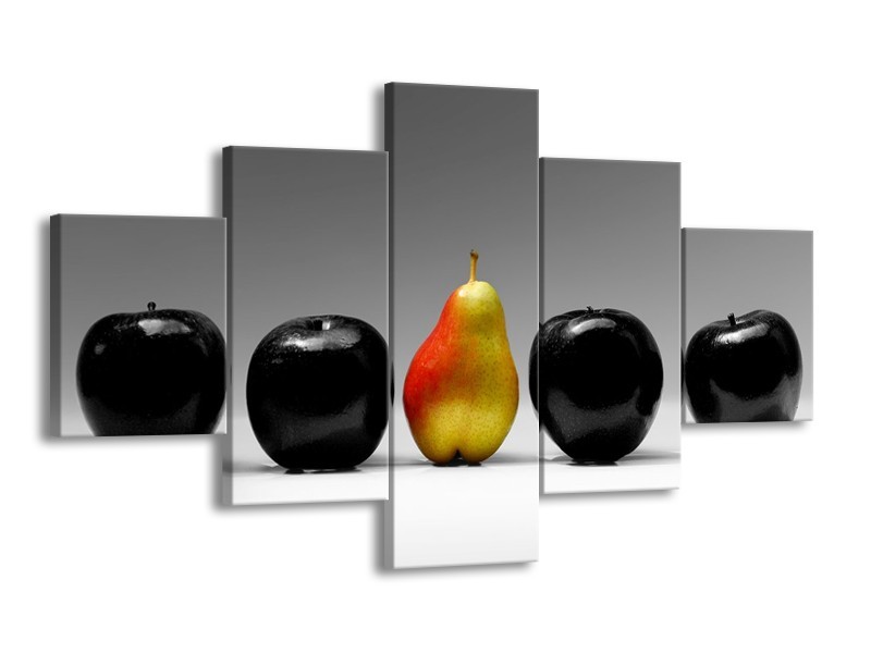 Canvas schilderij Fruit | Zwart, Grijs, Rood | 125x70cm 5Luik