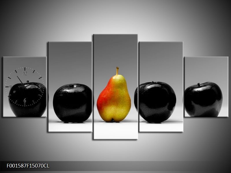 Klok schilderij Fruit | Zwart, Grijs, Rood | 150x70cm 5Luik