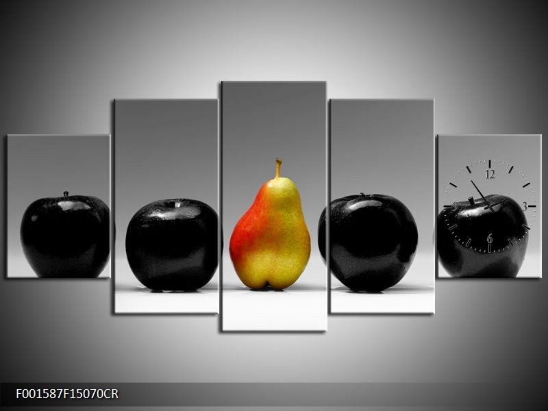 Klok schilderij Fruit | Zwart, Grijs, Rood | 150x70cm 5Luik