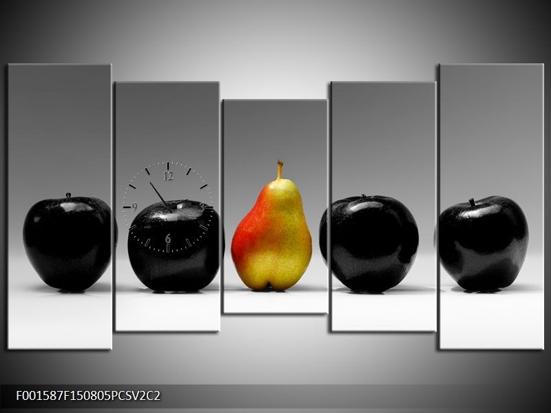 Klok schilderij Fruit | Zwart, Grijs, Rood | 150x80cm 5Luik
