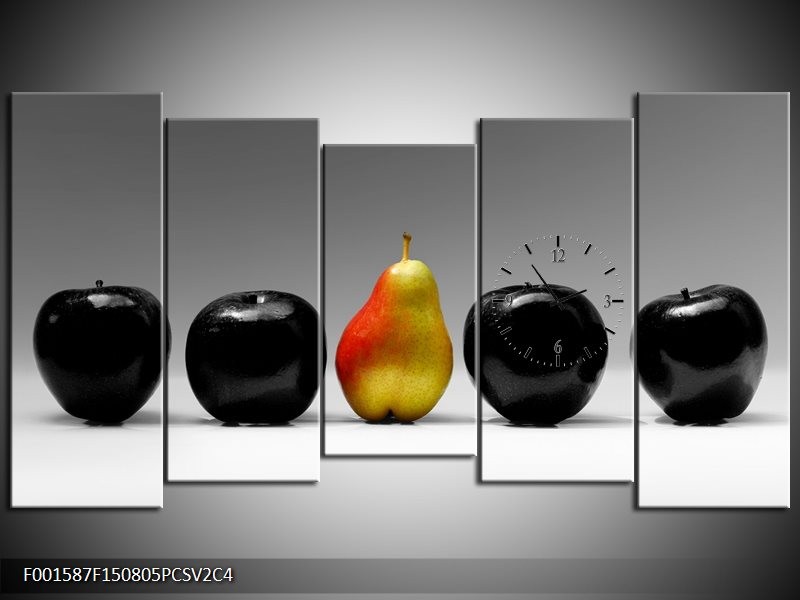 Klok schilderij Fruit | Zwart, Grijs, Rood | 150x80cm 5Luik