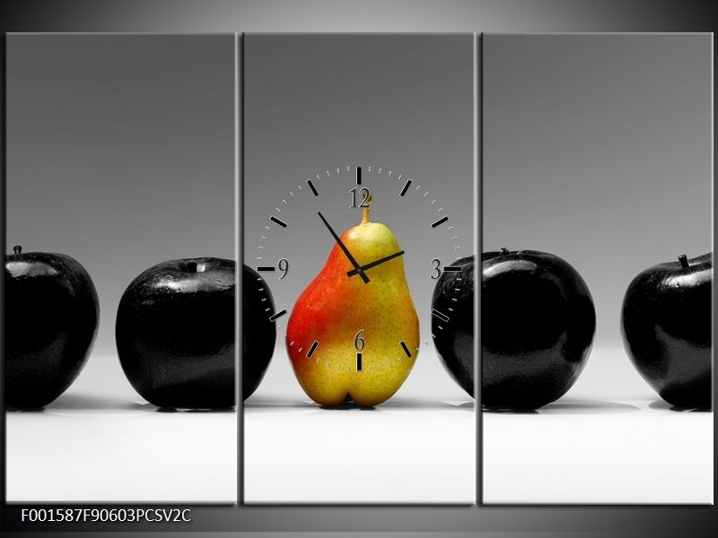 Klok schilderij Fruit | Zwart, Grijs, Rood | 90x60cm 3Luik