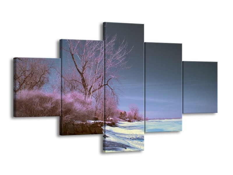 Canvas schilderij Natuur | Blauw, Paars, Wit | 125x70cm 5Luik