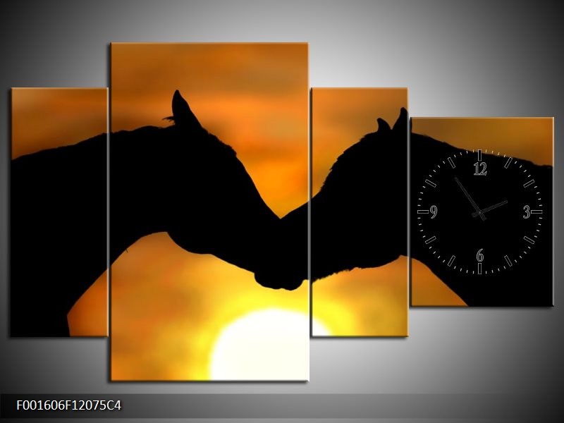 Klok schilderij Paarden | Zwart, Geel, Bruin | 120x75cm 4Luik