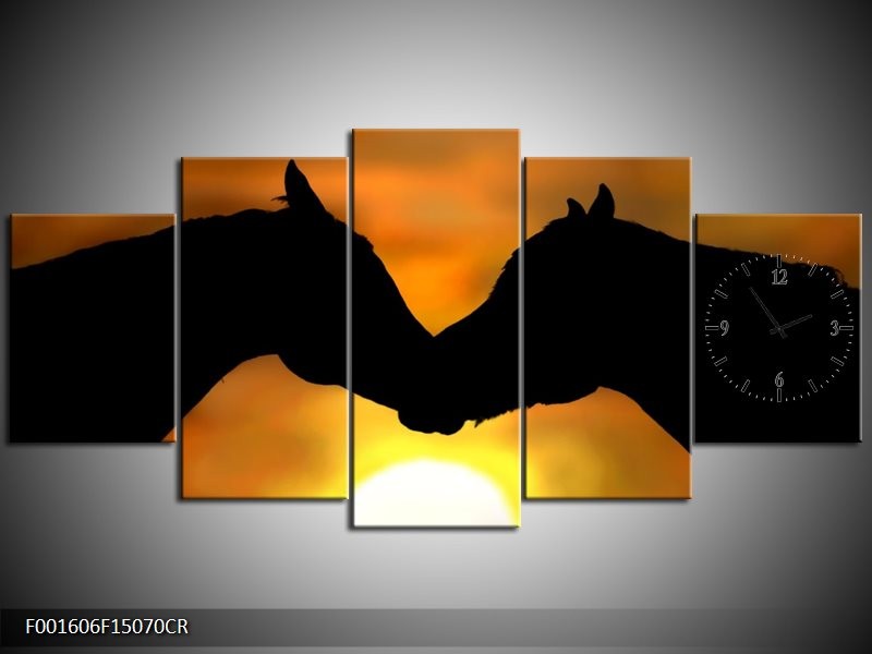 Klok schilderij Paarden | Zwart, Geel, Bruin | 150x70cm 5Luik