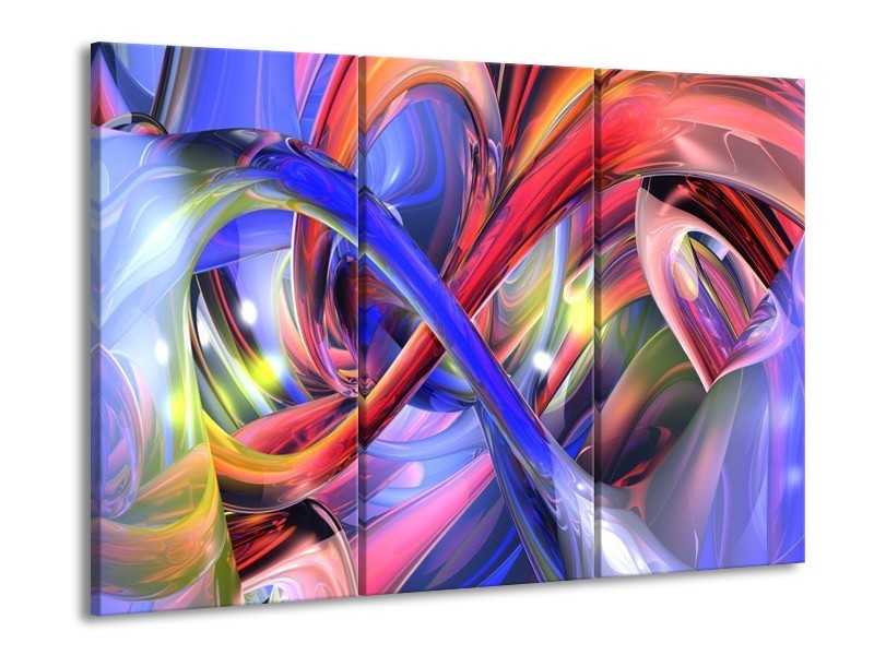 Canvas schilderij Abstract | Paars, Rood, Geel | 90x60cm 3Luik