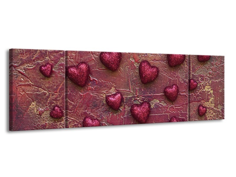 Canvas schilderij Hartjes | Paars | 170x50cm 3Luik
