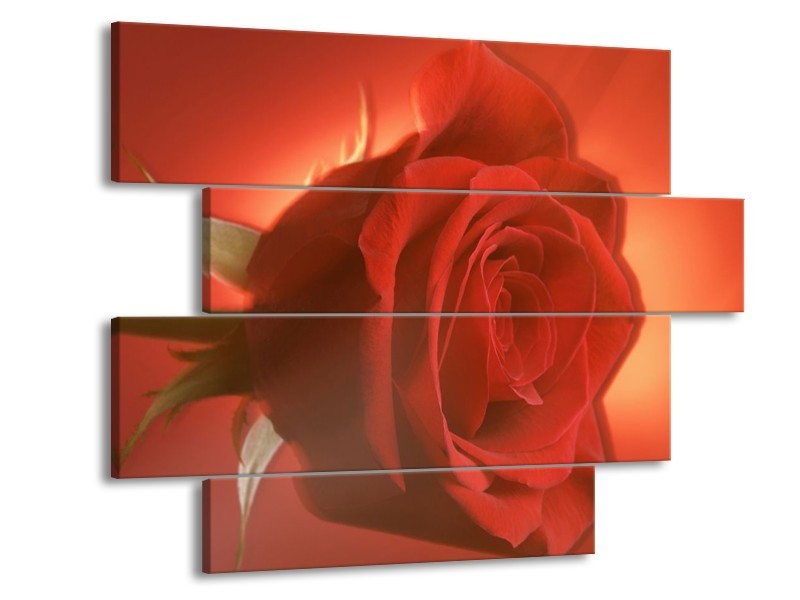 Canvas schilderij Roos | Rood, Oranje, Geel | 115x85cm 4Luik