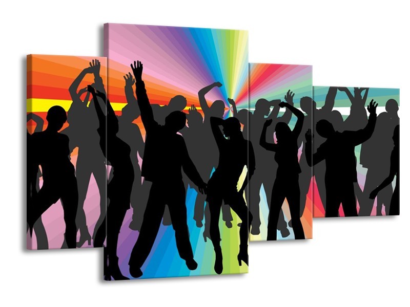 Canvas schilderij Dansen | Zwart, Rood, Groen | 120x75cm 4Luik