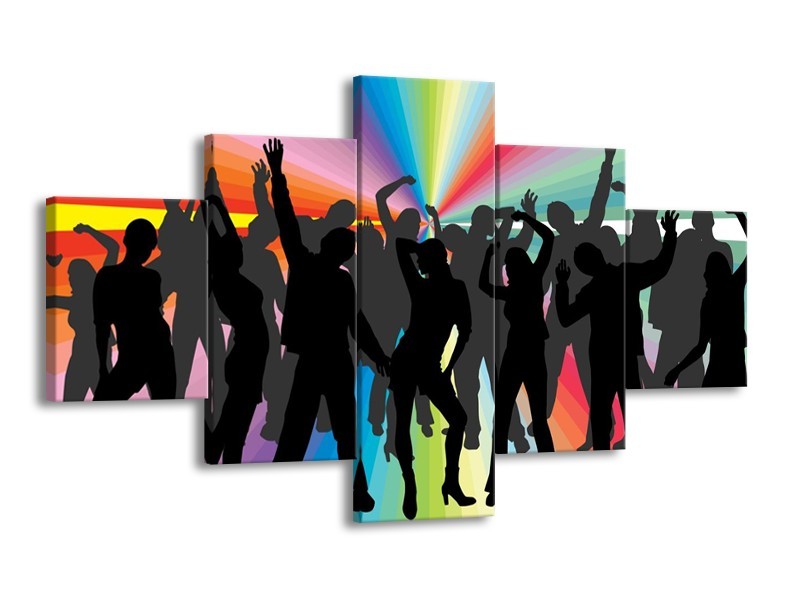 Canvas schilderij Dansen | Zwart, Rood, Groen | 125x70cm 5Luik