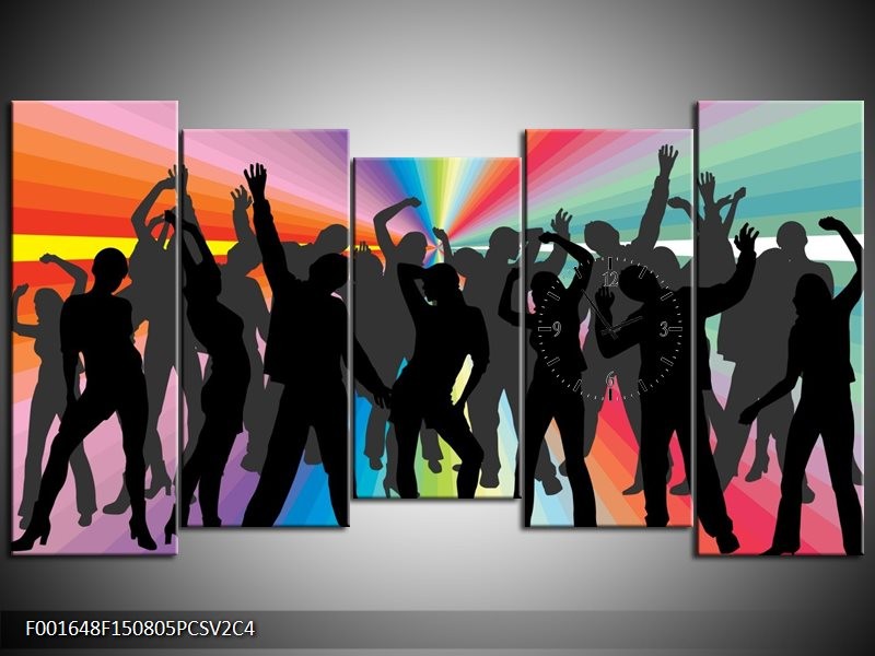 Klok schilderij Dansen | Zwart, Rood, Groen | 150x80cm 5Luik