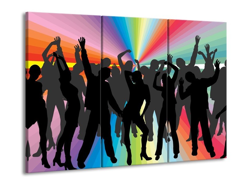 Canvas schilderij Dansen | Zwart, Rood, Groen | 90x60cm 3Luik