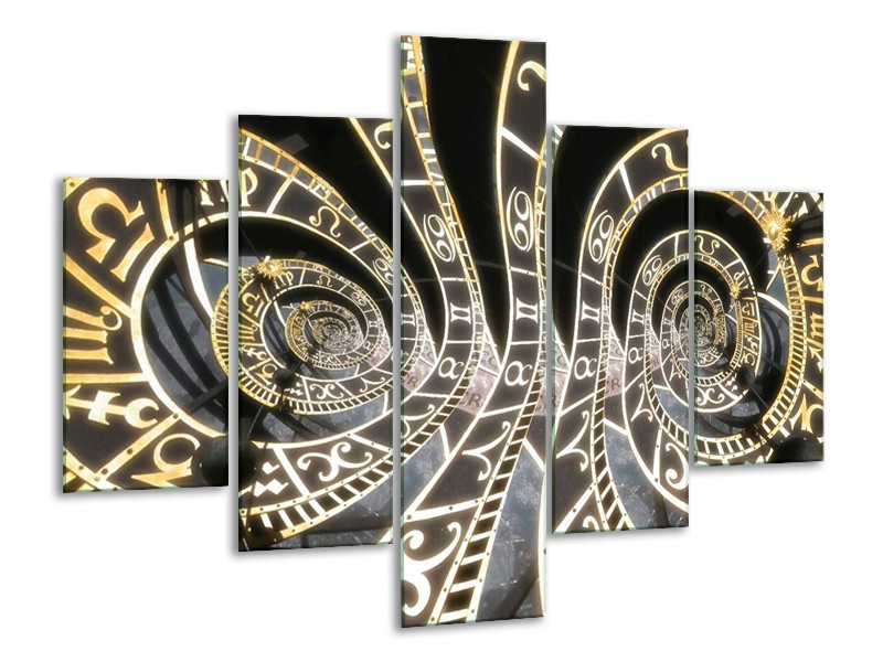 Glas schilderij Abstract | Zwart, Goud, Wit | 100x70cm 5Luik