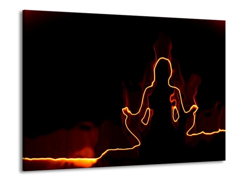 Glas schilderij Yoga | Geel, Oranje, Zwart | 100x70cm 1Luik
