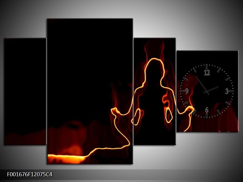 Klok schilderij Yoga | Geel, Oranje, Zwart | 120x75cm 4Luik