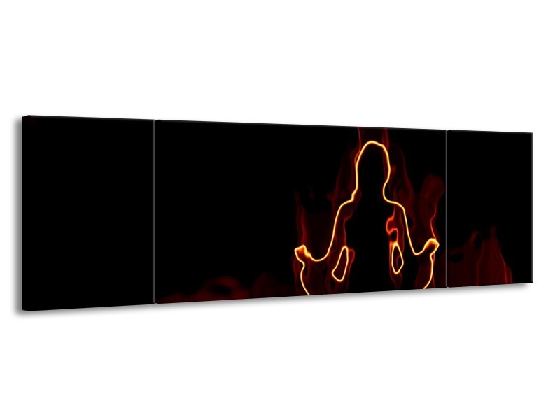 Canvas schilderij Yoga | Geel, Oranje, Zwart | 170x50cm 3Luik