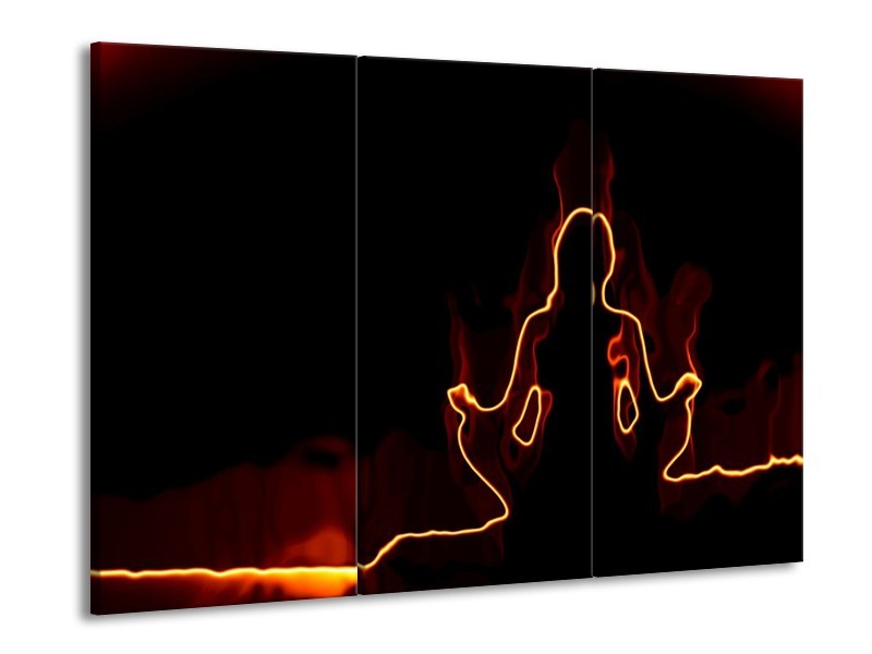 Canvas schilderij Yoga | Geel, Oranje, Zwart | 90x60cm 3Luik