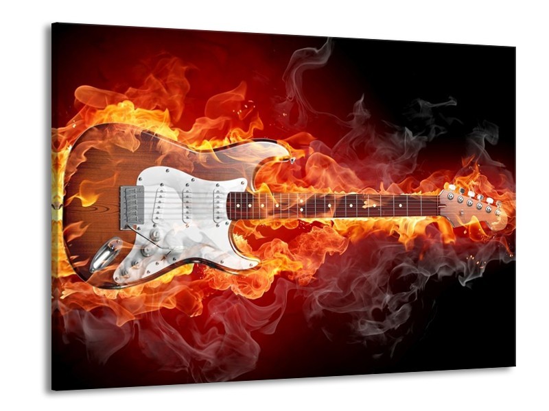 Canvas schilderij Gitaar | Bruin, Rood, Geel | 100x70cm 1Luik