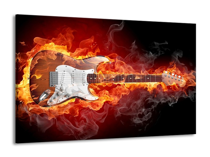 Canvas schilderij Gitaar | Bruin, Rood, Geel | 140x90cm 1Luik