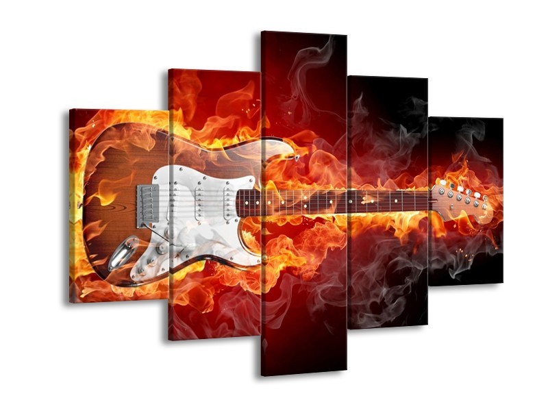 Canvas schilderij Gitaar | Bruin, Rood, Geel | 150x105cm 5Luik