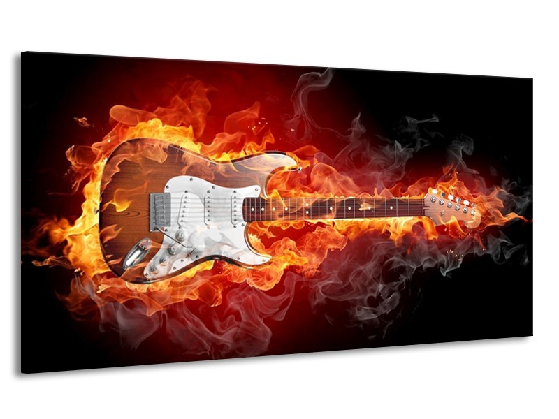 Canvas schilderij Gitaar | Bruin, Rood, Geel | 170x90cm 1Luik