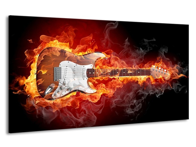 Canvas schilderij Gitaar | Bruin, Rood, Geel | 190x100cm 1Luik