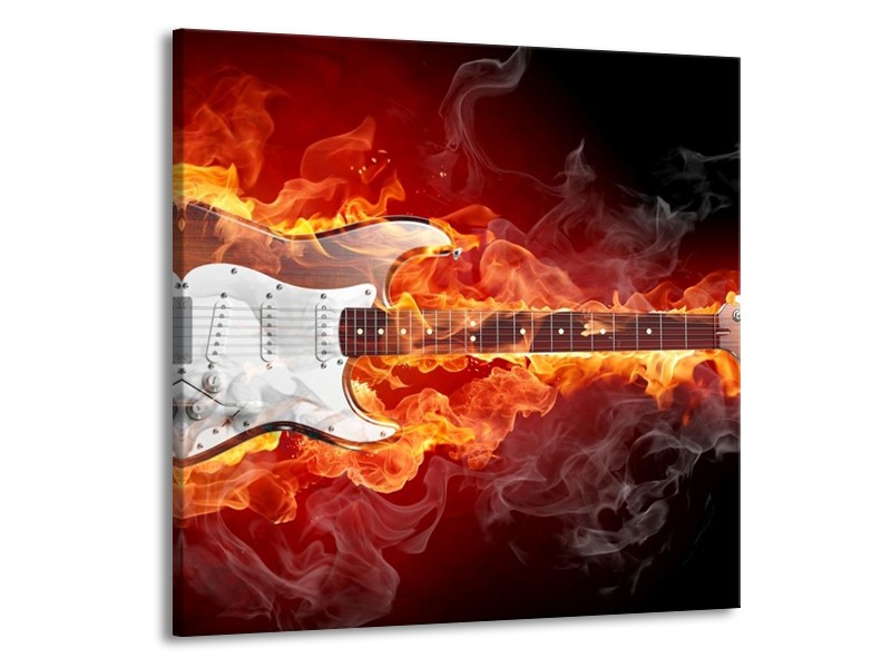 Canvas schilderij Gitaar | Bruin, Rood, Geel | 50x50cm 1Luik