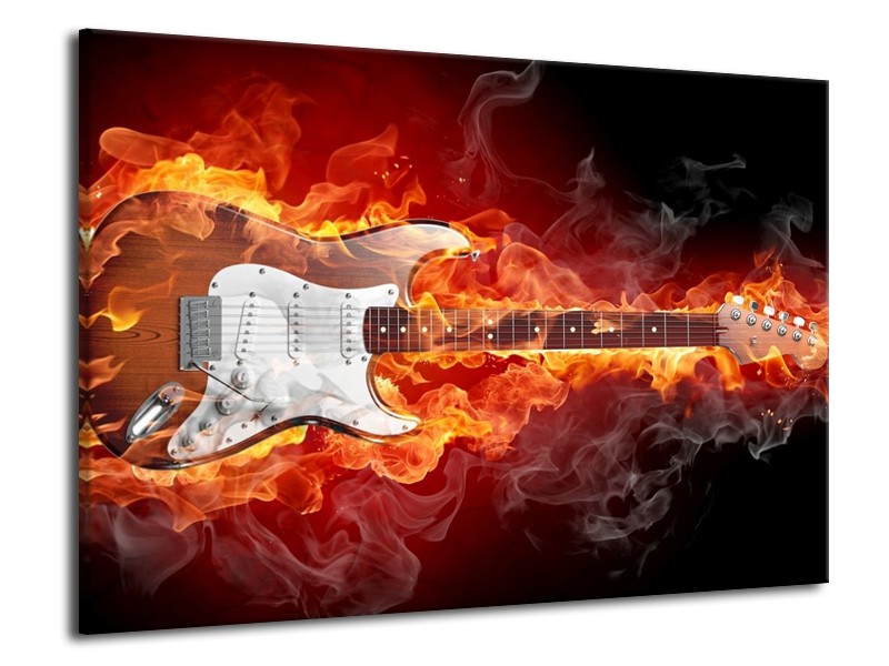 Canvas schilderij Gitaar | Bruin, Rood, Geel | 70x50cm 1Luik