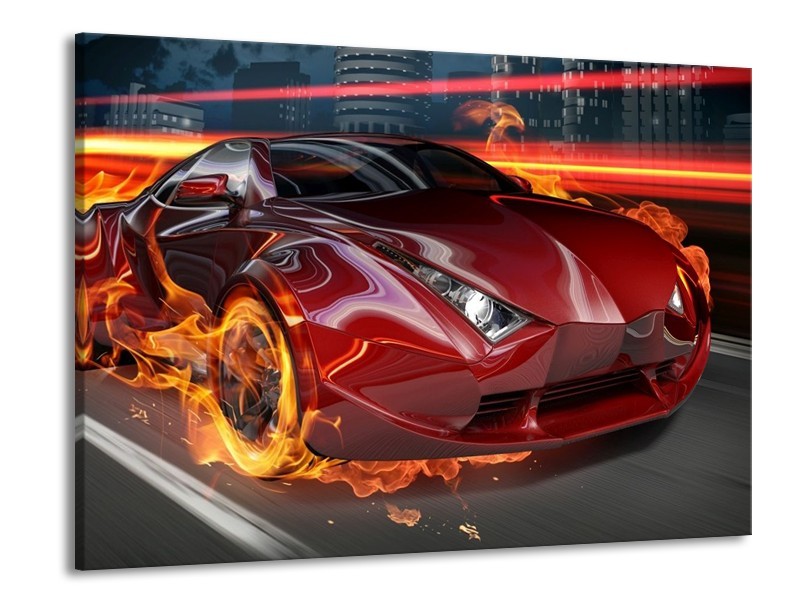 Canvas schilderij Auto | Rood, Zwart, Oranje | 100x70cm 1Luik