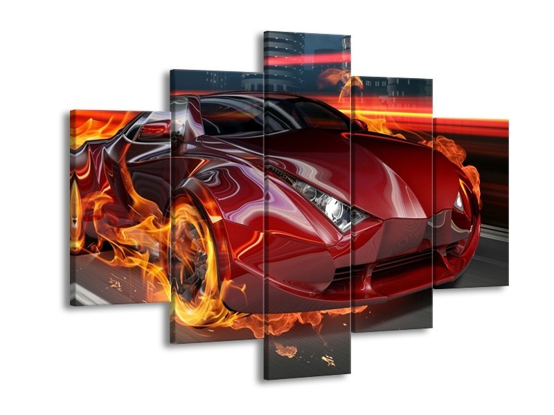 Glas schilderij Auto | Rood, Zwart, Oranje | 150x105cm 5Luik