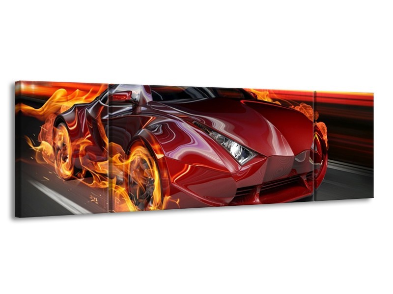 Canvas schilderij Auto | Rood, Zwart, Oranje | 170x50cm 3Luik