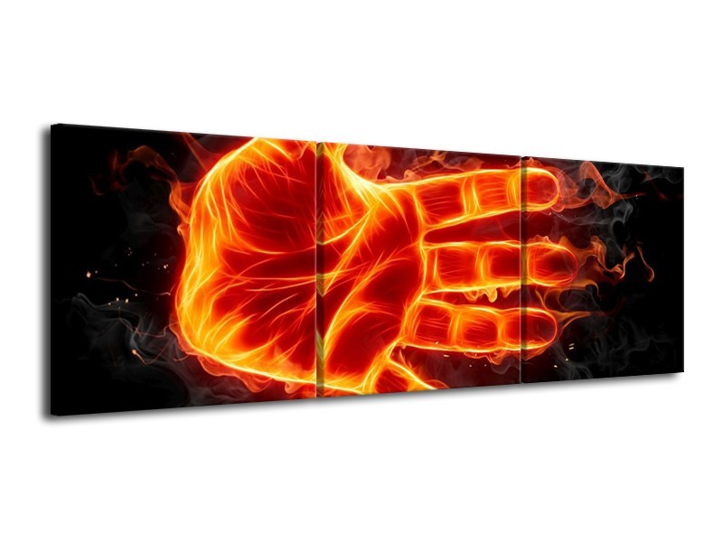 Canvas schilderij Hand | Oranje, Geel, Zwart | 120x40cm 3Luik