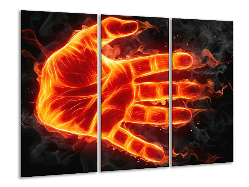 Canvas schilderij Hand | Oranje, Geel, Zwart | 120x80cm 3Luik
